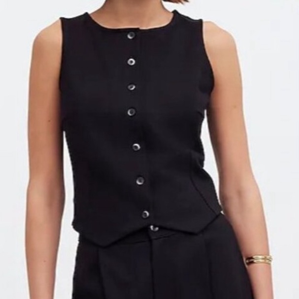 Madewell Cutaway Button-Front Vest Ponte Black Women’s XXS NWT